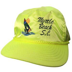 Vintage Myrtle Beach South Carolina Satin Yellow Cap Windsurfing Sail Nissin Hat